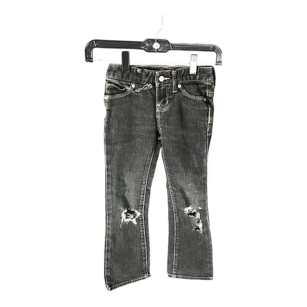Old Navy Girls Black Boot Cut Denim Jeans Size 6 Adjustable‎ Waist Distressed